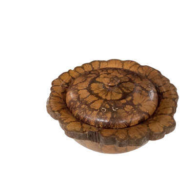 Chrysanthemum wooden bowl with lid.