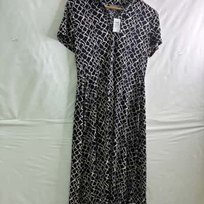 Jacqui-E Womens Midi Dress Size S Navy Blue / Pattern / White BNWT