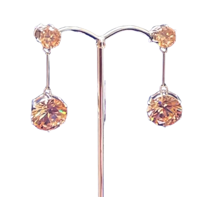 Womens Drop Stud Earrings Brown Cubic Zirconia/Silver 925 Sterling
