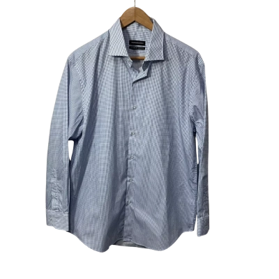 Van Heusen Mens Size 42 White / Blue / Navy Blue Pattern Long Sleeve Shirt 