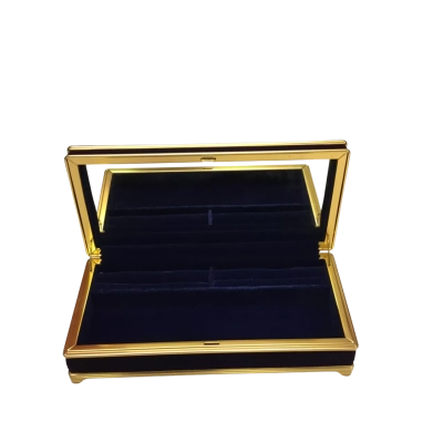 Vintage Japanese Jewellery Box With Purple Velvet Upholstery & Polished Gold Metal Trim