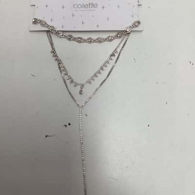 Colette Hayman  Womens Choker + long Necklace Silver sequins 