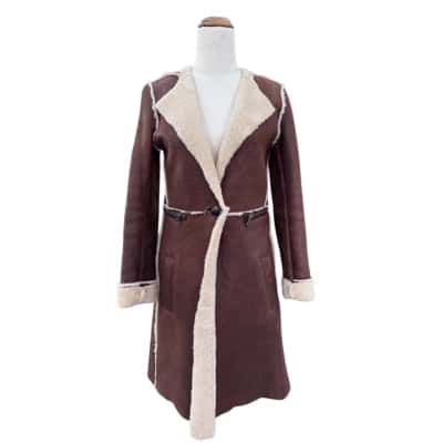 Arthur Galan Womens  Size 6 Leather Coat Beige / Brown 