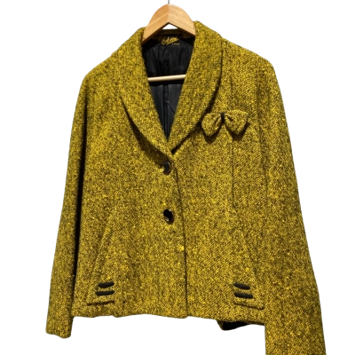 Gorgeous Vintage Wool Boucle Womens  Size S Winter Jacket Black  / Mustard 