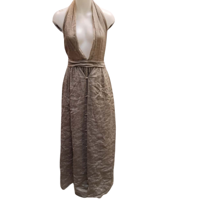  Womens  One Size Halter Neck Dress Gold