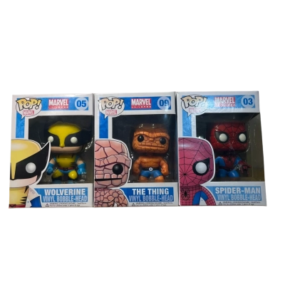 Funko Pops #05 Wolverine #09 The Thing #03 Spiderman bundle