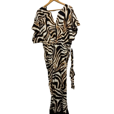 Katies, Womens, Size 18, black, white and orange stripe patterned tie-back jumpsuit