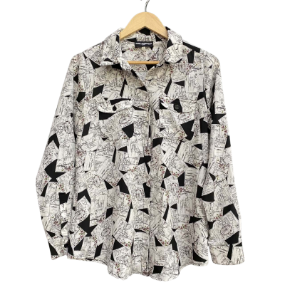 Karl Lagerfeld Paris Womens Size S Parisan Postcard Blouse Black /White 