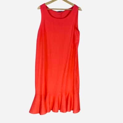 Katies - Coral Flounce Linen Blend Dress (Size 12)