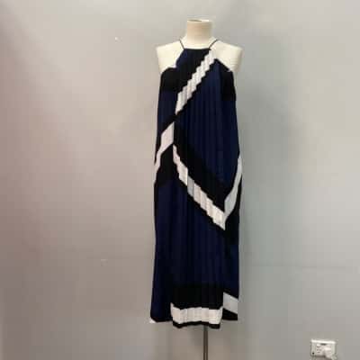 Country Road Womens  Size 8 Pleated Dress Black  / Blue / White 