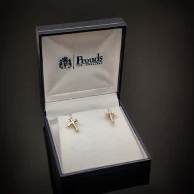 Perfect Communion Gift From Prouds The Jewellers 9ct Gold Cross Studs (1.3cm) 