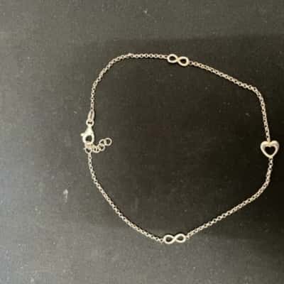silver anklet with infinity and heart