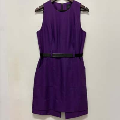  BNWT Cue Size 12 Vivid Purple Sleeveless Zipped Back Removable Belt Midi Dress