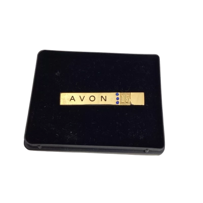 Avon Fashion Womens Brooch Gold Tone 15 Years Sales Representative with Box 