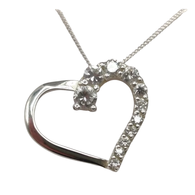Perfect Gift New In Original Box Delicate C.Z. Open Heart Pendant On 40cm 925 Silver Chain Necklace 