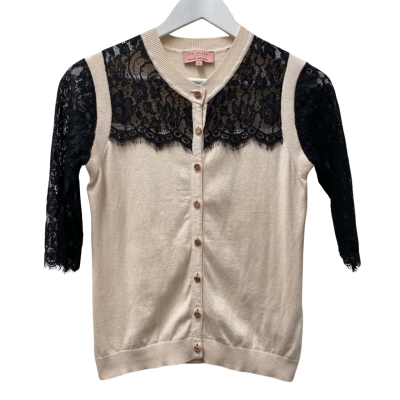Ted Baker Womens Size 2 Cardigan Black / Cream 