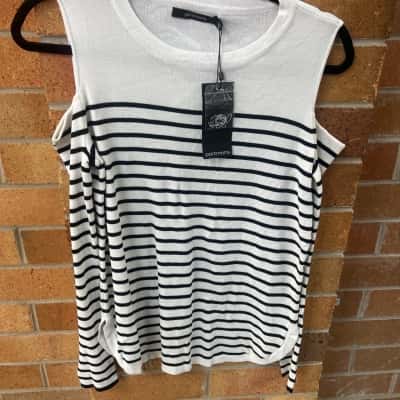 Portmans Womens  Size S Off-the-shoulder Top Black  / Striped / White 