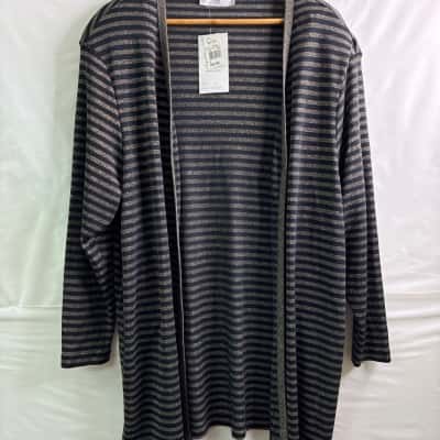  Womens Large Cardigan / Longline Cardigan Black  / Gold / Striped 