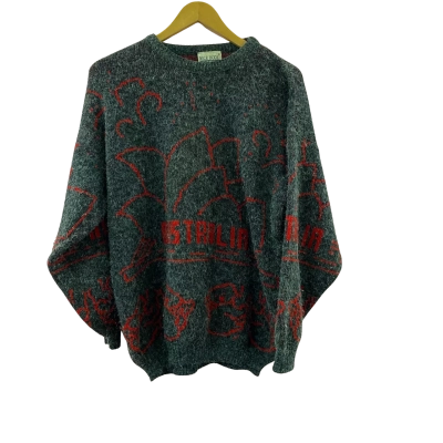 Vintage Retro Australiana Sweater One Size Charcoal Grey & Red - As Is