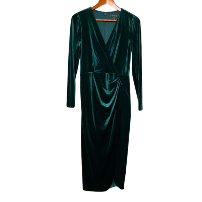 Women's Forever New Size 10 Long Sleeve Green Velvet Dress(s)