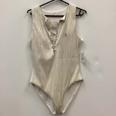  NEW - Andi The Oahu One Piece Womens  Size L Costume  Cream with Metalic Gold 