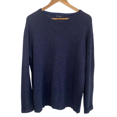 James Pringle Mens  Size L Jumper Lamb Wool Navy Blue