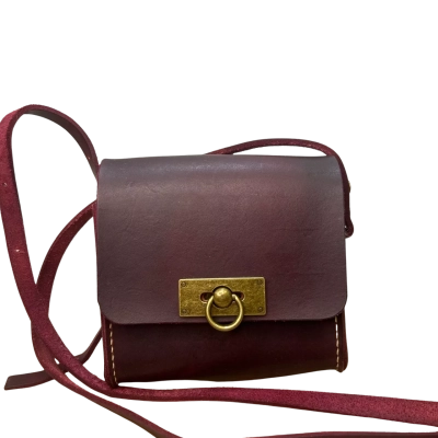 Small Burgundy Leather Satchel Bag with Brass Hardwear
