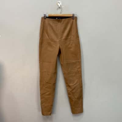 Zara Womens  Size S Skinny Leg Leather Look Pants Beige / Brown 