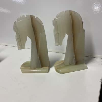 Vintage carved onyx horse head bookends 