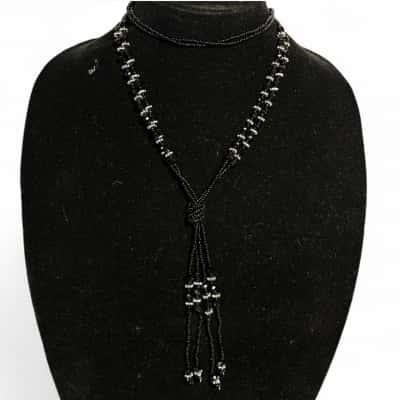 Black and Silver Glass Beaded Knot Necklace
