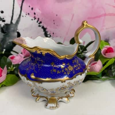 Blue, cream and gold pretty fine porcelain jug