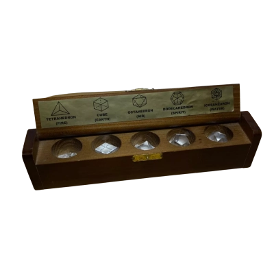 Sacred geometry clear quartz set in wooden box