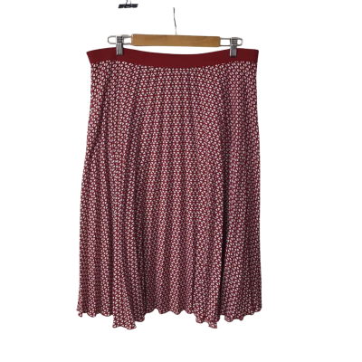 Max Studio Womens approx Size L Red / White / Black / Pattern Elastic Waist Pleated Midi Skirt