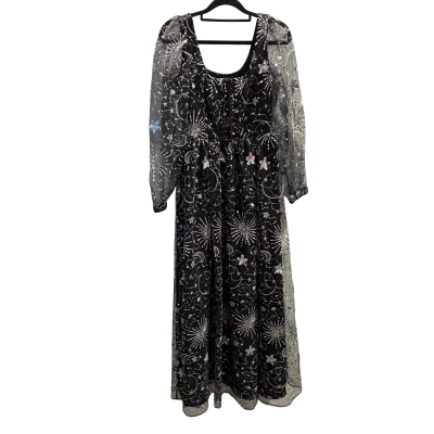 Stunning Black Friday Womens  Size 6 Formal Dress Black  / Silver Mystical Stars & Moon Sequined Mesh Over Black RRP $158