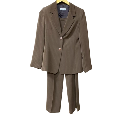 Vintage Anthea Crawford Womens Size 8 Brown/Striped Blazer & Pant Suit Set 