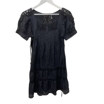 Warehouse Womens  Size 10 / 38 / 8 Short Sleeve Dress  Black Tie Dye look  - 100 % Silk & Cotton Lace