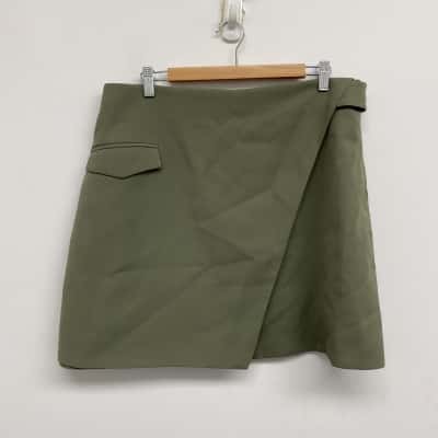 Serafina Khaki Wrap Mini Skirt Size 14 