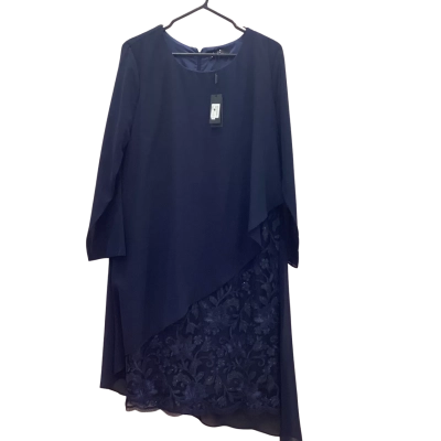 La Scala Womens Size 14 Navy Blue Floral Midi 3/4 Sleeve Dress 