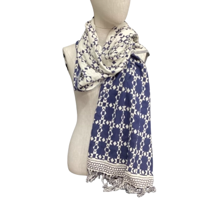 Seed Heritage Reversable Scarf Bone / Navy Blue / Pattern 