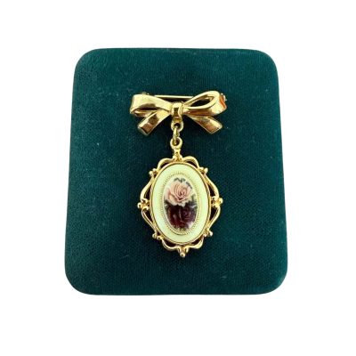 Vintage BARCS Gold Tone Floral Cameo Brooch