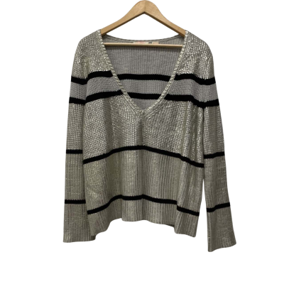 Sass & Bide Wintergate  Size 8 / XS Long Sleeve  / V-Neck Top Grey / Silver 