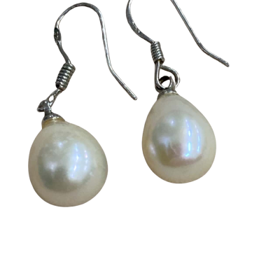  Womens Stirling silver hook earrings either teardrop freshwater pearls. 3cm drop. Earrings 