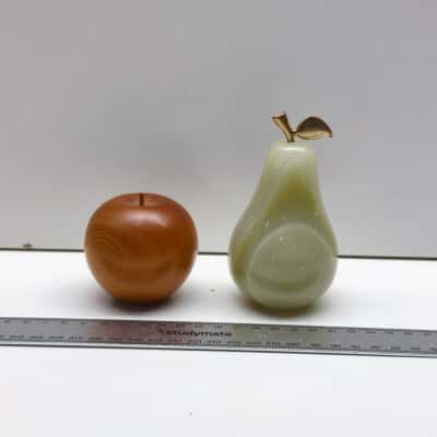 Tasmanian Huon Pine Turned Wooden Apple & Green Marble Onyx Pear Figurine