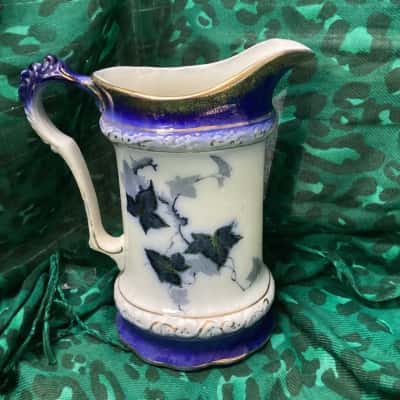 Antique Flow Blue Oval Pitcher