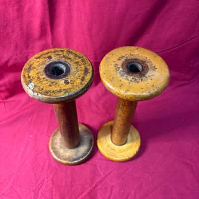Vintage Primitive Wooden Spool 9.5" Large Textile Wooden Bobbin