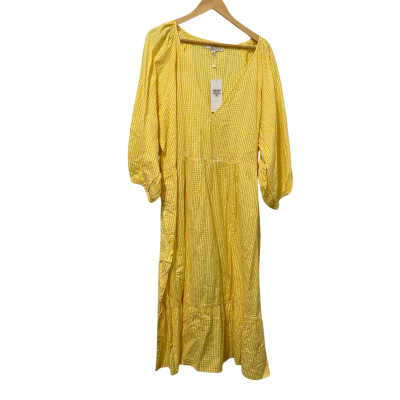  H.U.R Womens  Size XXXL Casual Dress / Long Sleeve Dress / Maxi Dress Checked / White / Yellow 