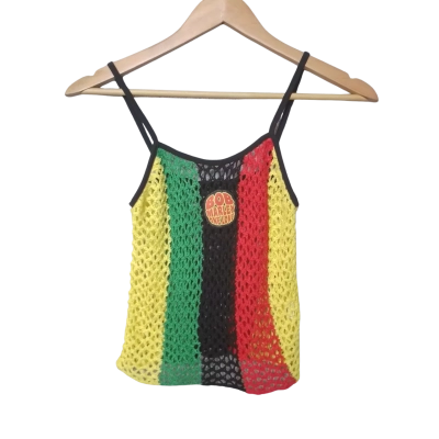  Women's Size XXS/XS Black, Green, Red and Yellow Knit Crop Top 