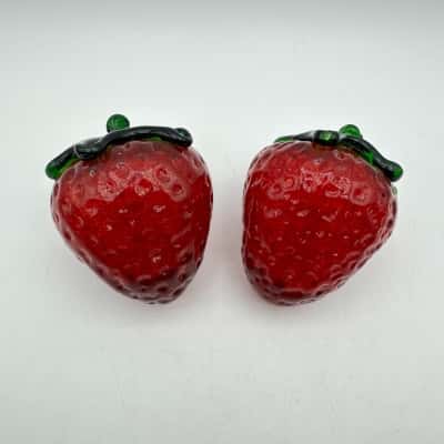 2 x Art Glass Strawberries