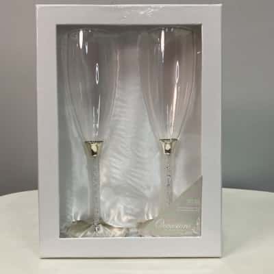 Champagne Flutes with “diamonds” in stem- set of 2