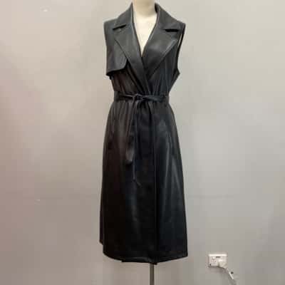 Caroline Morgan Womens  Size 10 Faux Leather Sleeveless Trench Coat Black  